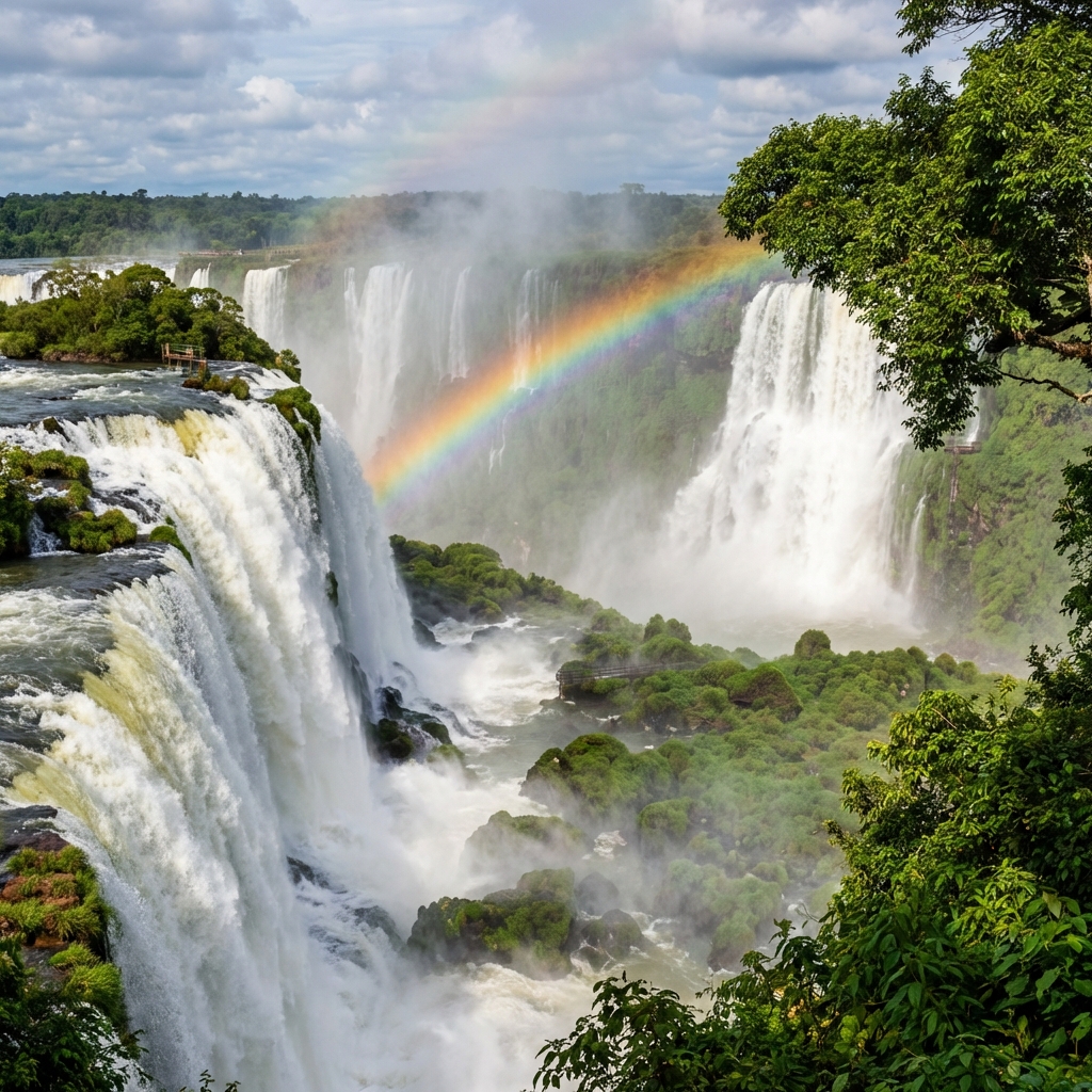 Iguazu Falls with rainbow
